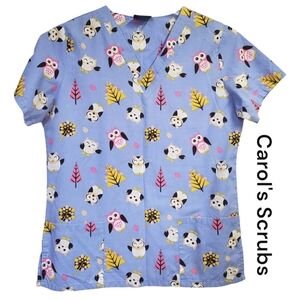 Carol's Scrubs  Owls Women's Top Medical Office/Work Size S